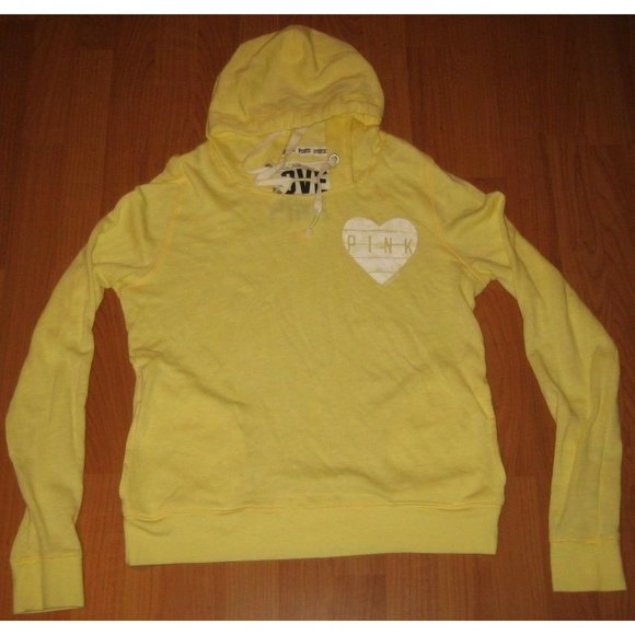 NEW VICTORIA'S SECRET PINK HOODIE PULLOVER SWEATSHIRT sz SMALL S YELLOW - Picture 2 of 4